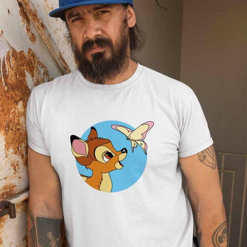 Fashion, accesorii si bijuterii - Barbati - Imbracaminte - Tricouri si bluze barbati - Tricou Barbati Bambi Fluturas Natura Caprioara, alb, marime 3XL - Infinity.ro