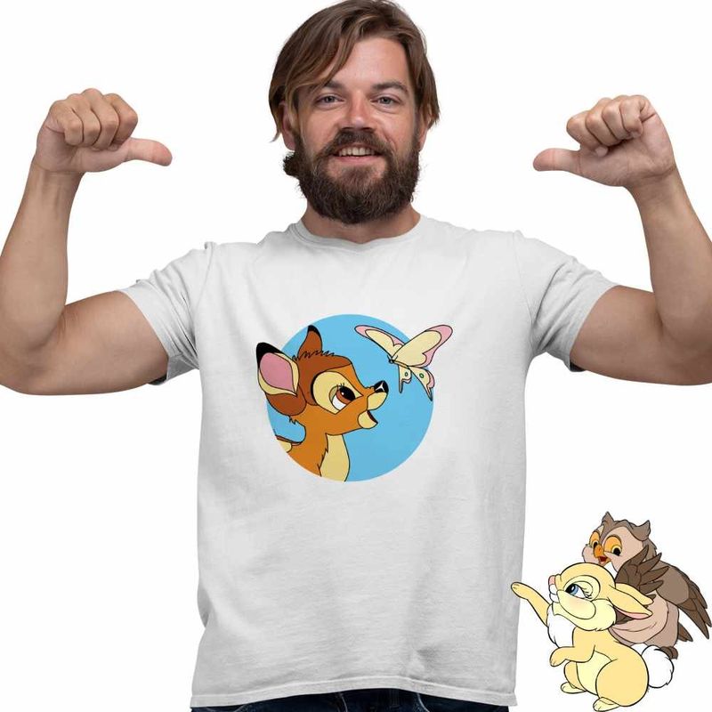 Fashion, accesorii si bijuterii - Barbati - Imbracaminte - Tricouri si bluze barbati - Tricou Barbati Bambi Fluturas Natura Caprioara, alb, marime 3XL - Infinity.ro