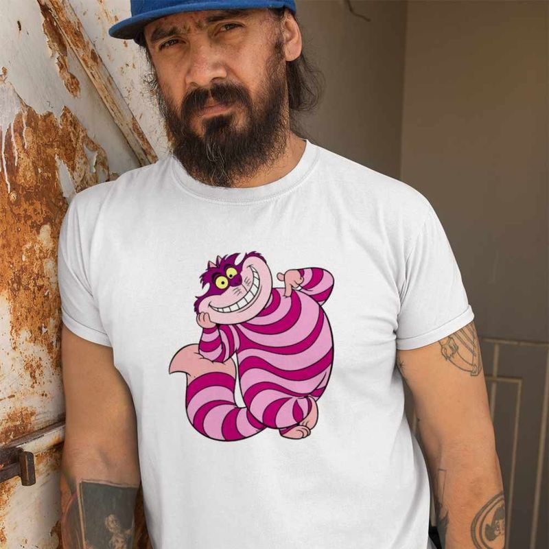 Fashion, accesorii si bijuterii - Barbati - Imbracaminte - Tricouri si bluze barbati - Tricou Barbati Alice Tara Minunilor Pisica Cheshire, alb, marime L - Infinity.ro