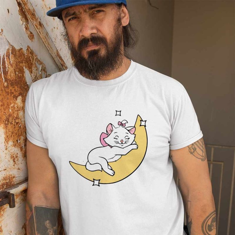 Fashion, accesorii si bijuterii - Barbati - Imbracaminte - Tricouri si bluze barbati - Tricou Barbati Pisicile Aristocrate Marie Luna Somn Moon, alb, marime L - Infinity.ro