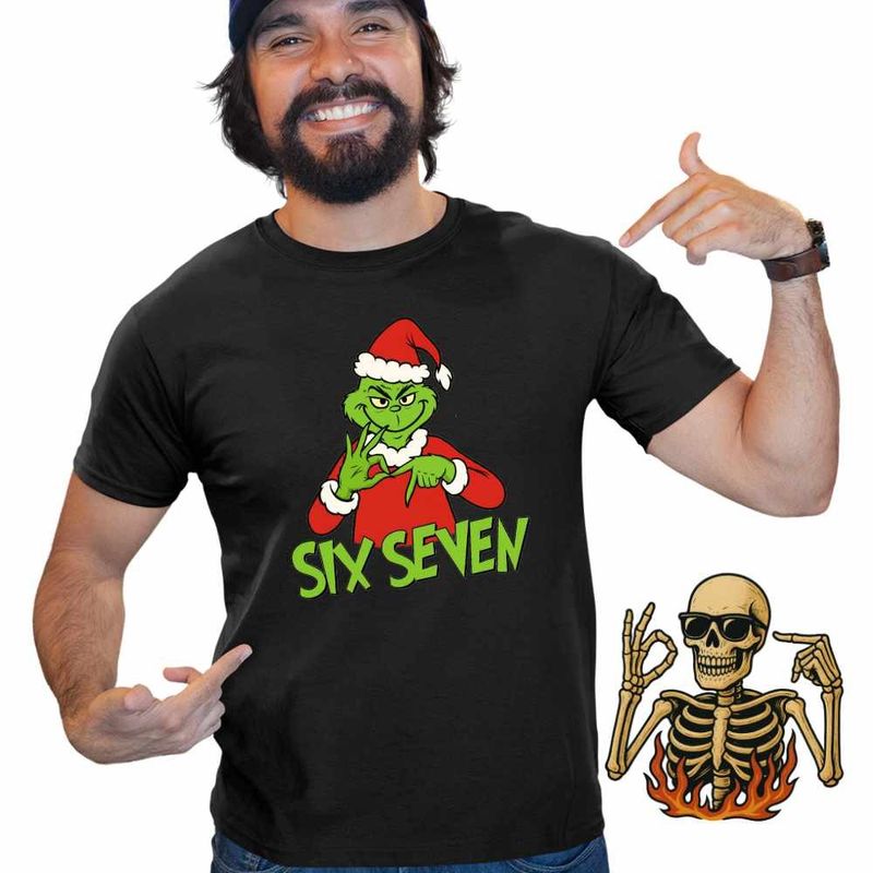 Fashion, accesorii si bijuterii - Barbati - Imbracaminte - Tricouri si bluze barbati - Tricou Barbati Six Seven Grinch Craciun, negru, marime M - Infinity.ro