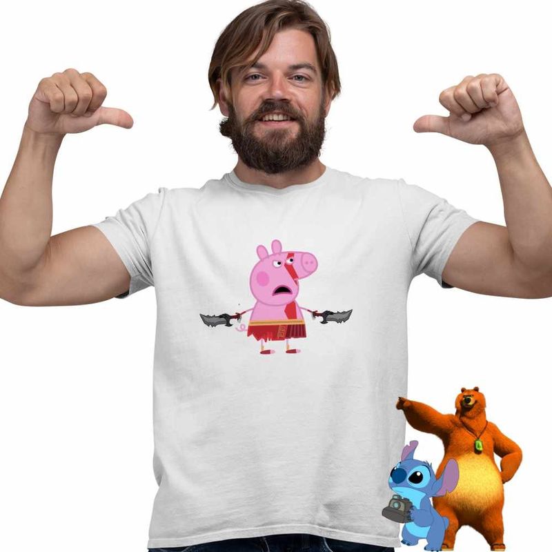 Fashion, accesorii si bijuterii - Barbati - Imbracaminte - Tricouri si bluze barbati - Tricou Barbati Peppa God of War, alb, marime M - Infinity.ro