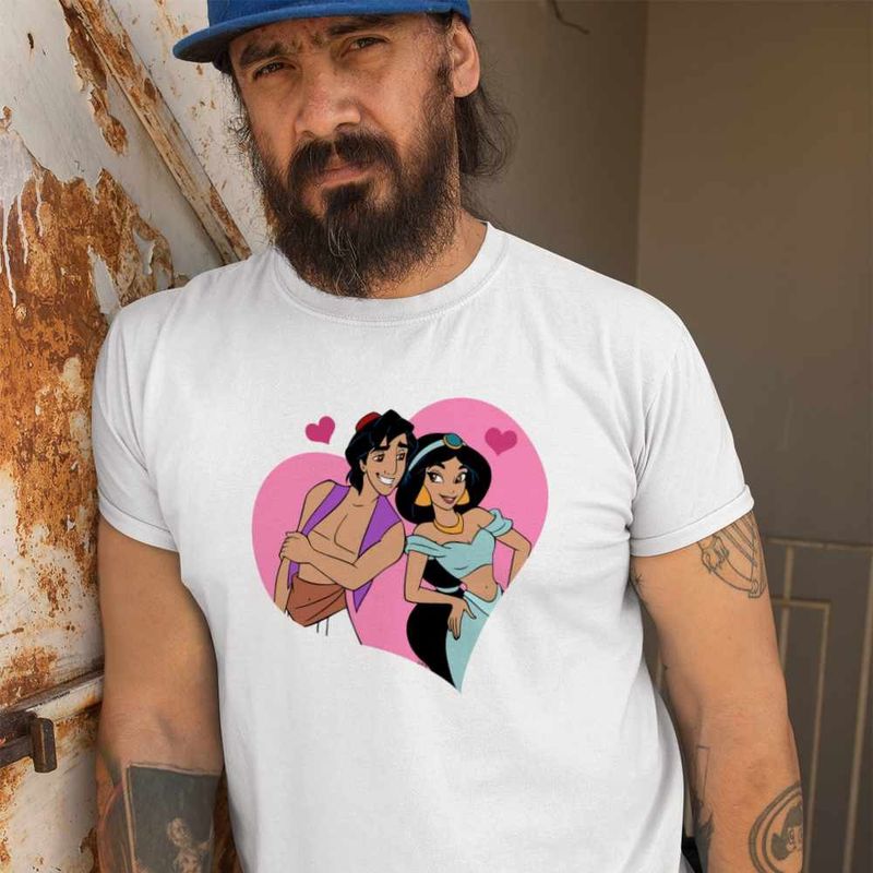 Fashion, accesorii si bijuterii - Barbati - Imbracaminte - Tricouri si bluze barbati - Tricou Barbati Aladdin Jasmine Valentines Day Love Dragobete Cuplu, alb, marime XL - Infinity.ro