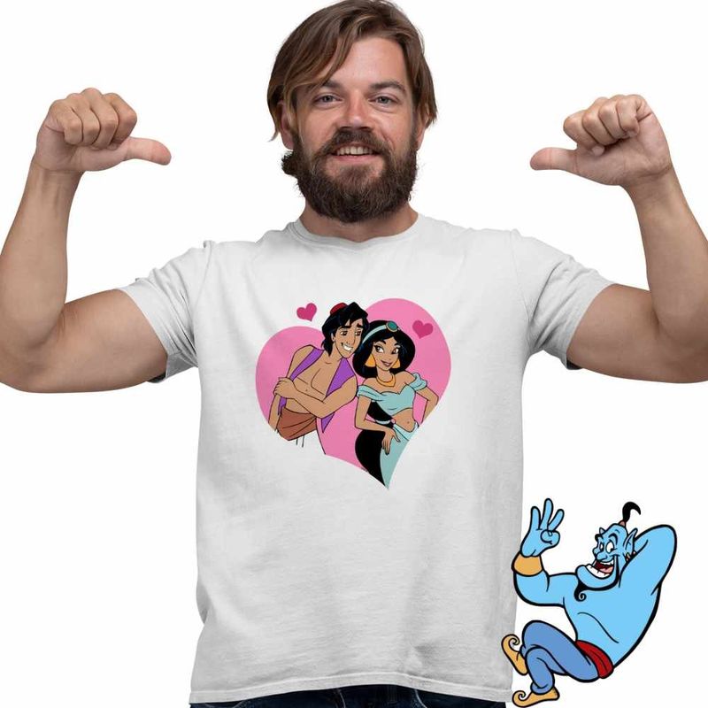 Fashion, accesorii si bijuterii - Barbati - Imbracaminte - Tricouri si bluze barbati - Tricou Barbati Aladdin Jasmine Valentines Day Love Dragobete Cuplu, alb, marime XL - Infinity.ro