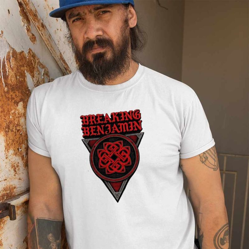 Fashion, accesorii si bijuterii - Barbati - Imbracaminte - Tricouri si bluze barbati - Tricou Barbati Breaking Benjamin Celtic Knot, alb, marime 2XL - Infinity.ro