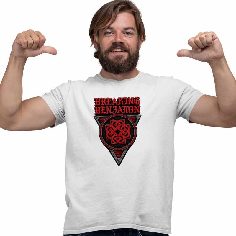 Fashion, accesorii si bijuterii - Barbati - Imbracaminte - Tricouri si bluze barbati - Tricou Barbati Breaking Benjamin Celtic Knot, alb, marime 2XL - Infinity.ro