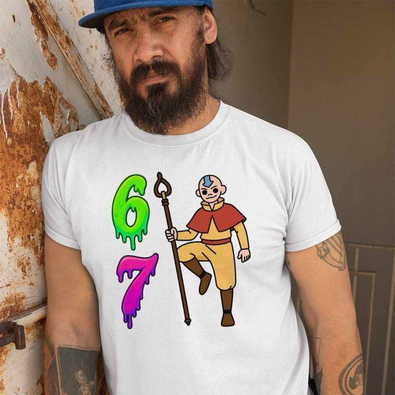 Fashion, accesorii si bijuterii - Barbati - Imbracaminte - Tricouri si bluze barbati - Tricou Barbati Avatar Six Seven Last Airbender 67 Calugar Shaolin, alb, marime 2XL - Infinity.ro