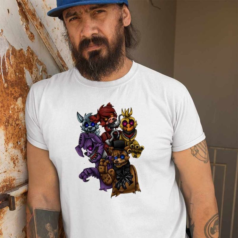 Fashion, accesorii si bijuterii - Barbati - Imbracaminte - Tricouri si bluze barbati - Tricou Barbati Fnaf Horror Five Nights at Freddy Horror Halloween, alb, marime 3XL - Infinity.ro