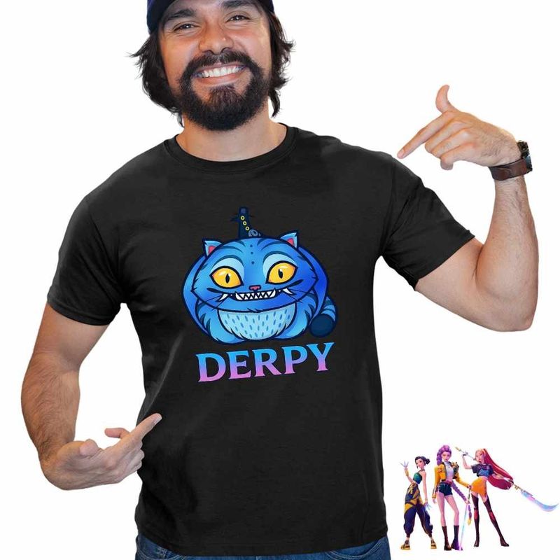 Fashion, accesorii si bijuterii - Barbati - Imbracaminte - Tricouri si bluze barbati - Tricou Barbati Huntrix Derpy Pisica Demon Kpop, negru, marime XL - Infinity.ro
