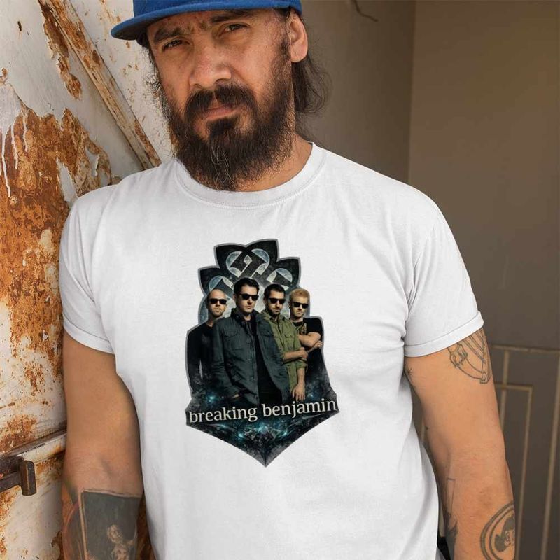 Fashion, accesorii si bijuterii - Barbati - Imbracaminte - Tricouri si bluze barbati - Tricou Barbati Breaking Benjamin Rock, alb, marime 3XL - Infinity.ro