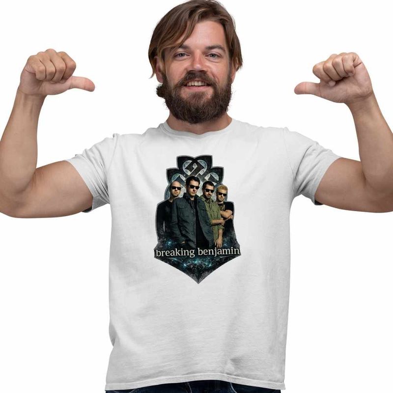 Fashion, accesorii si bijuterii - Barbati - Imbracaminte - Tricouri si bluze barbati - Tricou Barbati Breaking Benjamin Rock, alb, marime 3XL - Infinity.ro