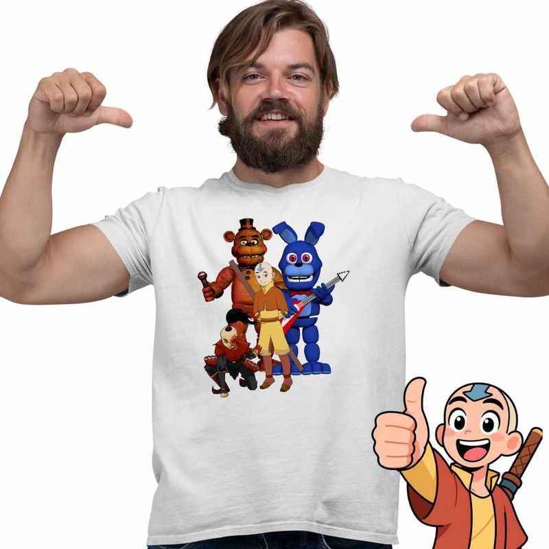 Fashion, accesorii si bijuterii - Barbati - Imbracaminte - Tricouri si bluze barbati - Tricou Barbati Avatar Fnaf Freddy Last Airbender Firebender, alb, marime L - Infinity.ro