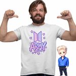 Fashion, accesorii si bijuterii - Barbati - Imbracaminte - Tricouri si bluze barbati - Tricou Barbati BTS Army K-Pop, alb, marime XL - Infinity.ro