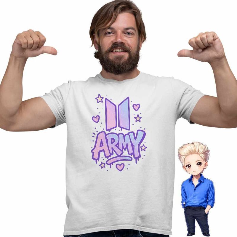 Fashion, accesorii si bijuterii - Barbati - Imbracaminte - Tricouri si bluze barbati - Tricou Barbati BTS Army K-Pop, alb, marime XL - Infinity.ro