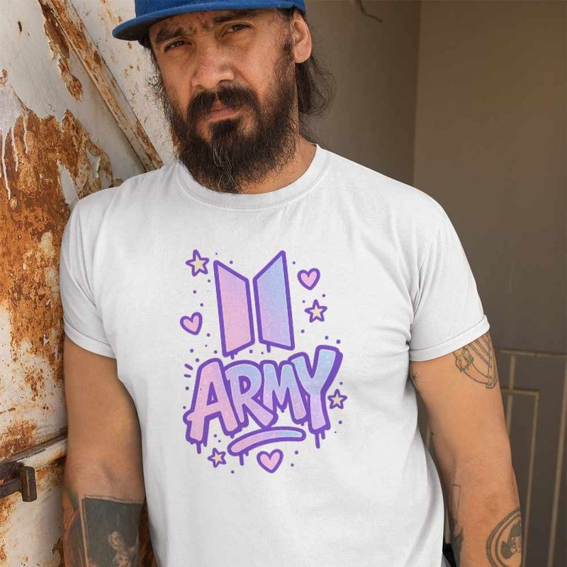 Fashion, accesorii si bijuterii - Barbati - Imbracaminte - Tricouri si bluze barbati - Tricou Barbati BTS Army K-Pop, alb, marime XL - Infinity.ro