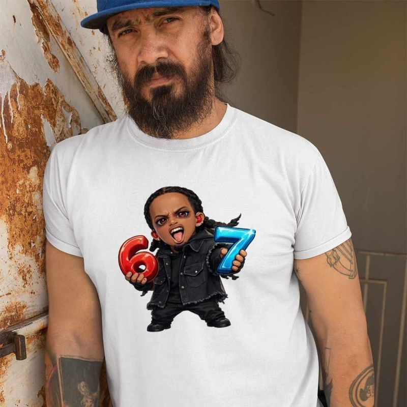 Fashion, accesorii si bijuterii - Barbati - Imbracaminte - Tricouri si bluze barbati - Tricou Barbati Playboi Carti Six Seven 67, alb, marime M - Infinity.ro