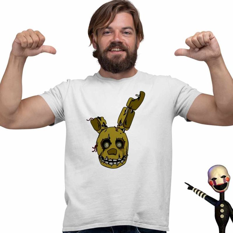 Fashion, accesorii si bijuterii - Barbati - Imbracaminte - Tricouri si bluze barbati - Tricou Barbati Fnaf Spring Bonnie Five Nights at Freddy Horror Halloween, alb, marime XL - Infinity.ro