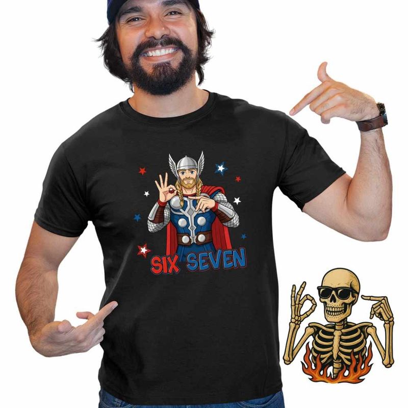 Fashion, accesorii si bijuterii - Barbati - Imbracaminte - Tricouri si bluze barbati - Tricou Barbati Six Seven Thor 67 Marvel Superhero, negru, marime M - Infinity.ro