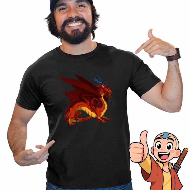 Fashion, accesorii si bijuterii - Barbati - Imbracaminte - Tricouri si bluze barbati - Tricou Barbati Avatar Dragon Fang Roku Anime Airbender, negru, marime L - Infinity.ro