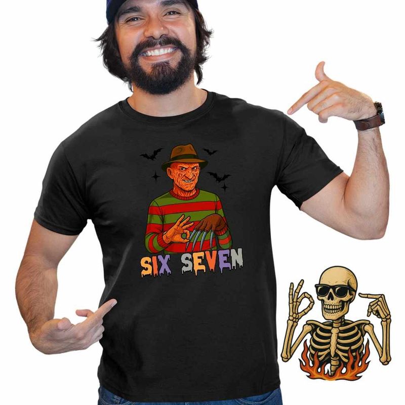 Fashion, accesorii si bijuterii - Barbati - Imbracaminte - Tricouri si bluze barbati - Tricou Barbati Six Seven Freddy Krueger 67 Halloween, negru, marime M - Infinity.ro