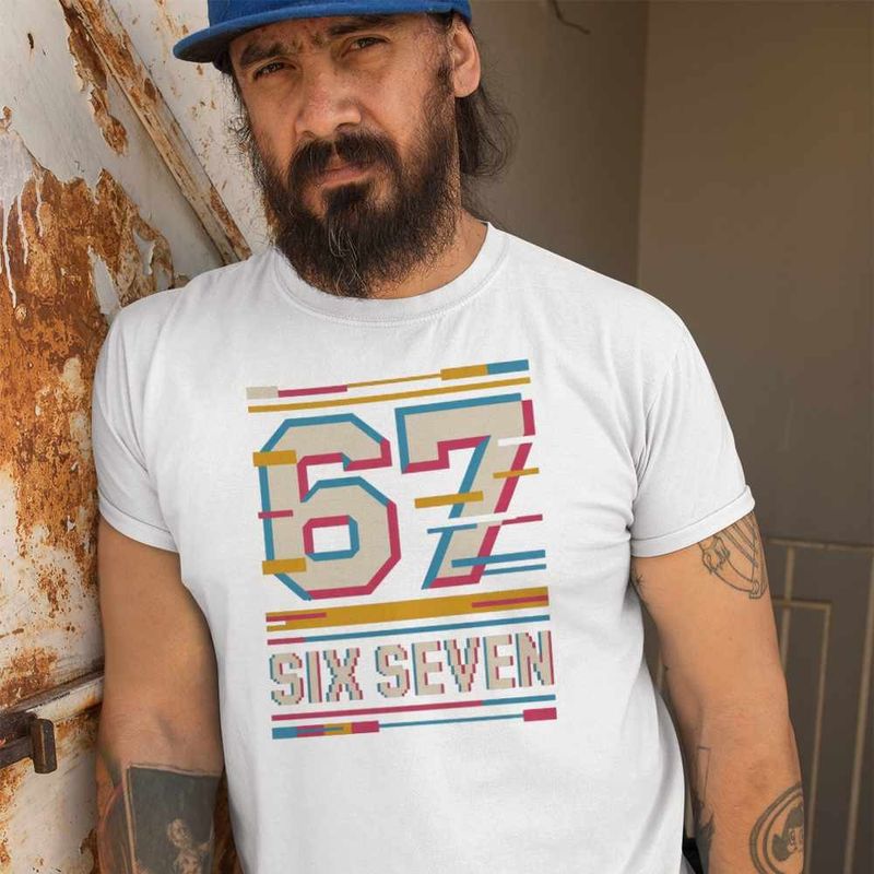 Fashion, accesorii si bijuterii - Barbati - Imbracaminte - Tricouri si bluze barbati - Tricou Barbati Six Seven Effect Glitch 67, alb, marime S - Infinity.ro