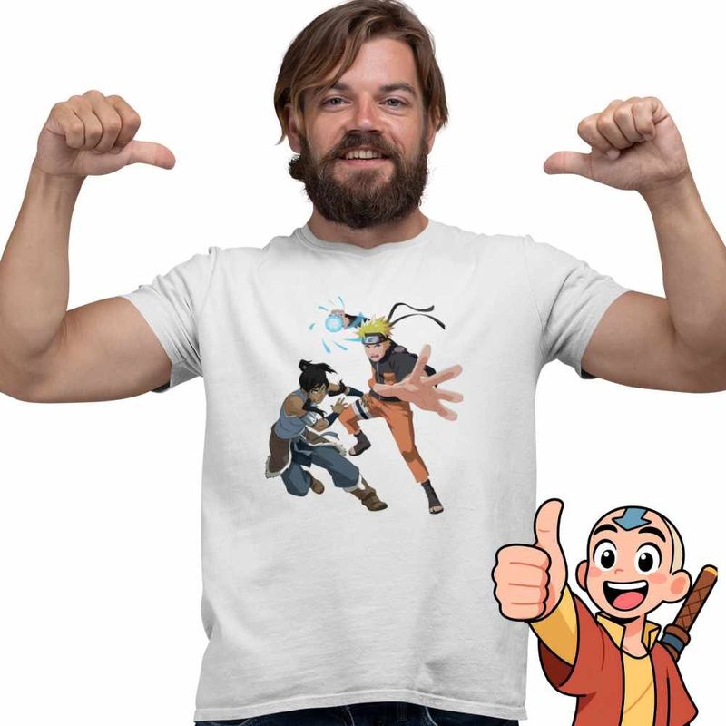 Fashion, accesorii si bijuterii - Barbati - Imbracaminte - Tricouri si bluze barbati - Tricou Barbati Avatar Korra Naruto Airbender, alb, marime 2XL - Infinity.ro