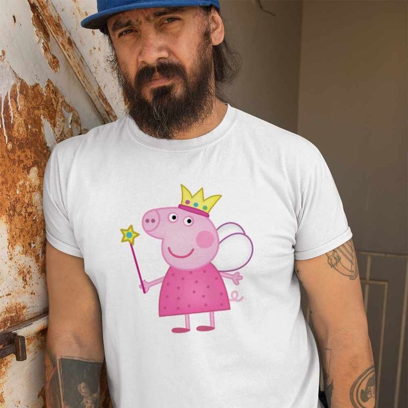 Fashion, accesorii si bijuterii - Barbati - Imbracaminte - Tricouri si bluze barbati - Tricou Barbati Purcelusa Peppa Pig Zana Maseluta, alb, marime 2XL - Infinity.ro