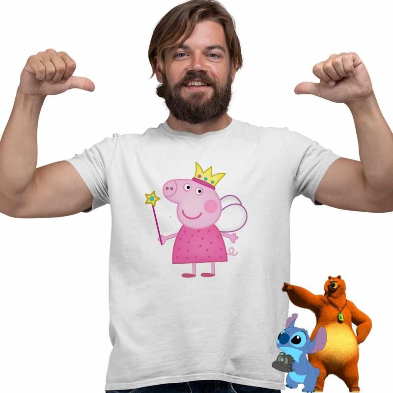 Fashion, accesorii si bijuterii - Barbati - Imbracaminte - Tricouri si bluze barbati - Tricou Barbati Purcelusa Peppa Pig Zana Maseluta, alb, marime 2XL - Infinity.ro
