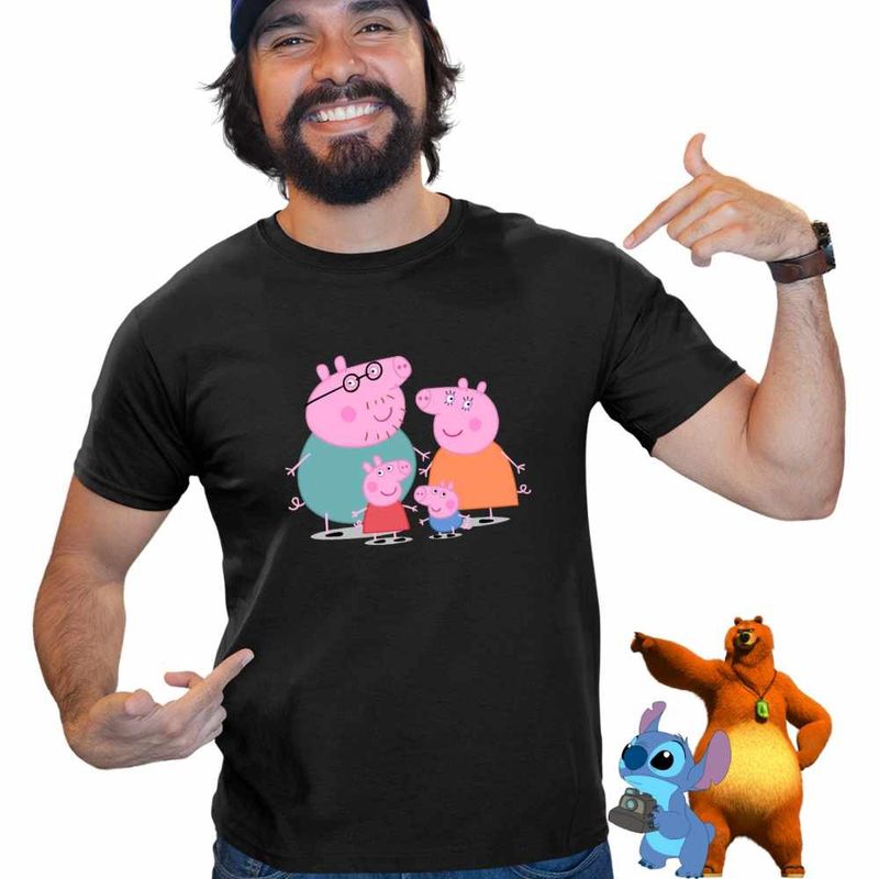 Fashion, accesorii si bijuterii - Barbati - Imbracaminte - Tricouri si bluze barbati - Tricou Barbati Purcelusa Peppa Pig Familia, negru, marime 3XL - Infinity.ro