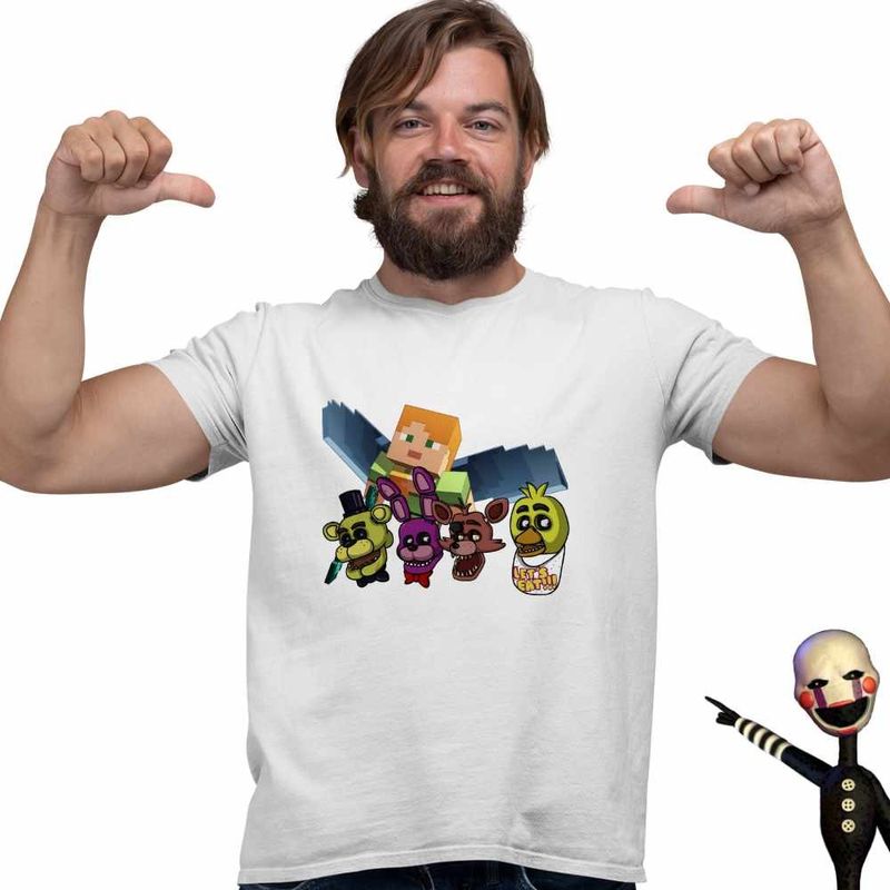 Fashion, accesorii si bijuterii - Barbati - Imbracaminte - Tricouri si bluze barbati - Tricou Barbati Fnaf Minecraft Five Nights at Freddy Horror Halloween, alb, marime XL - Infinity.ro