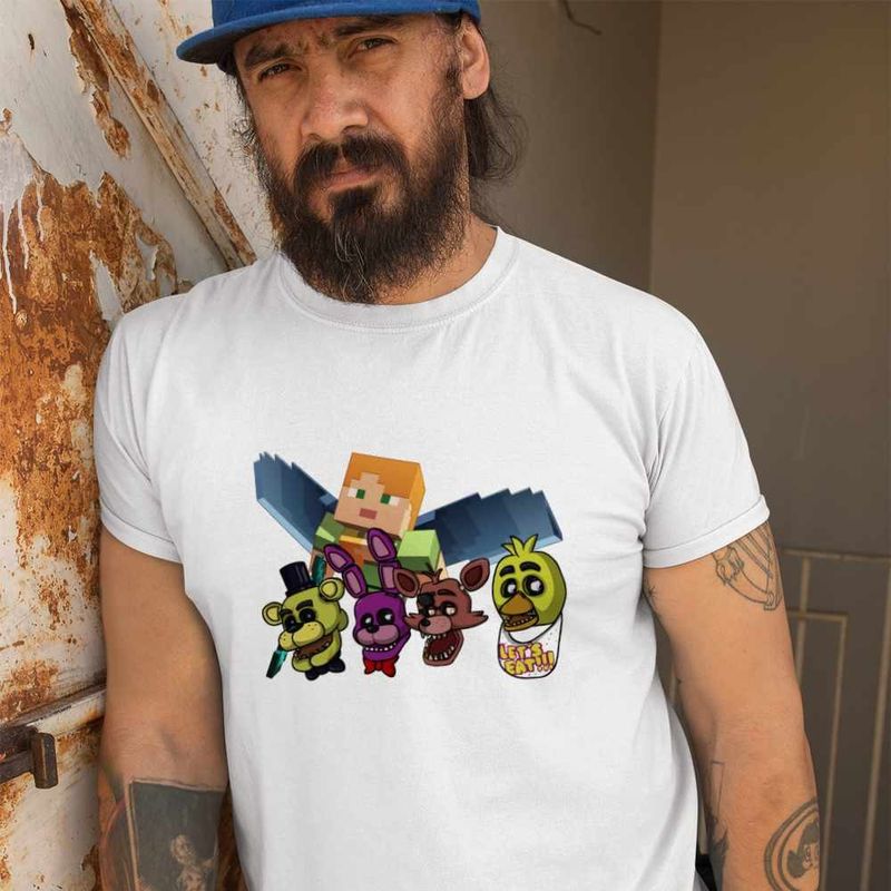 Fashion, accesorii si bijuterii - Barbati - Imbracaminte - Tricouri si bluze barbati - Tricou Barbati Fnaf Minecraft Five Nights at Freddy Horror Halloween, alb, marime XL - Infinity.ro