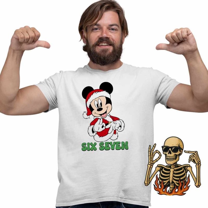 Fashion, accesorii si bijuterii - Barbati - Imbracaminte - Tricouri si bluze barbati - Tricou Barbati Six Seven Mickey Mouse Craciun Donald Duck, alb, marime 2XL - Infinity.ro