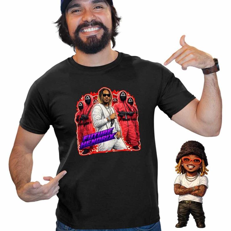 Fashion, accesorii si bijuterii - Barbati - Imbracaminte - Tricouri si bluze barbati - Tricou Barbati Future Squid Game Rapper, negru, marime S - Infinity.ro