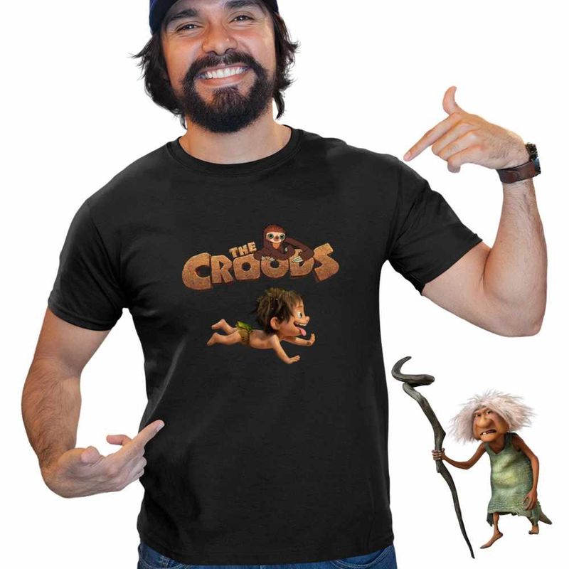 Fashion, accesorii si bijuterii - Barbati - Imbracaminte - Tricouri si bluze barbati - Tricou Barbati The Croods Bebelus Epoca de Piatra Familia Crood, negru, marime M - Infinity.ro