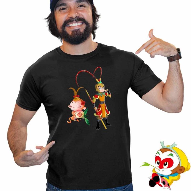 Fashion, accesorii si bijuterii - Barbati - Imbracaminte - Tricouri si bluze barbati - Tricou Barbati Sun Wukong King Monkey Antic, negru, marime S - Infinity.ro