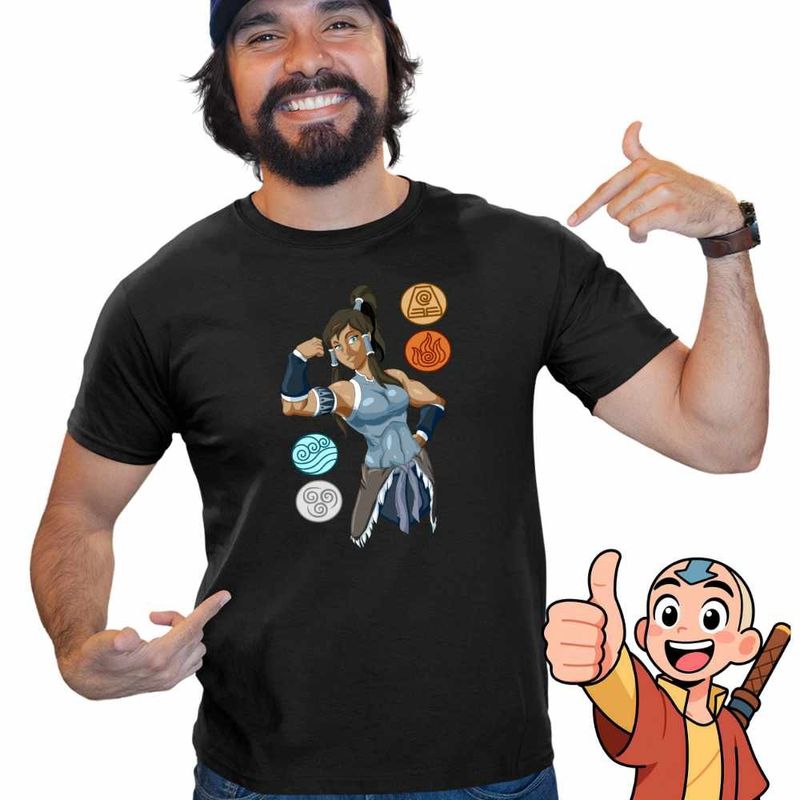 Fashion, accesorii si bijuterii - Barbati - Imbracaminte - Tricouri si bluze barbati - Tricou Barbati Avatar Legenda lui Korra Cele 4 Elemente, negru, marime 2XL - Infinity.ro