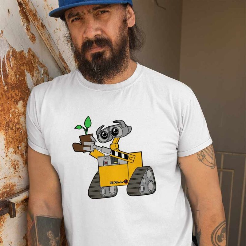 Fashion, accesorii si bijuterii - Barbati - Imbracaminte - Tricouri si bluze barbati - Tricou Barbati Wall-E Planta Papuc Bocanc Cartoon Desene Animate, alb, marime S - Infinity.ro