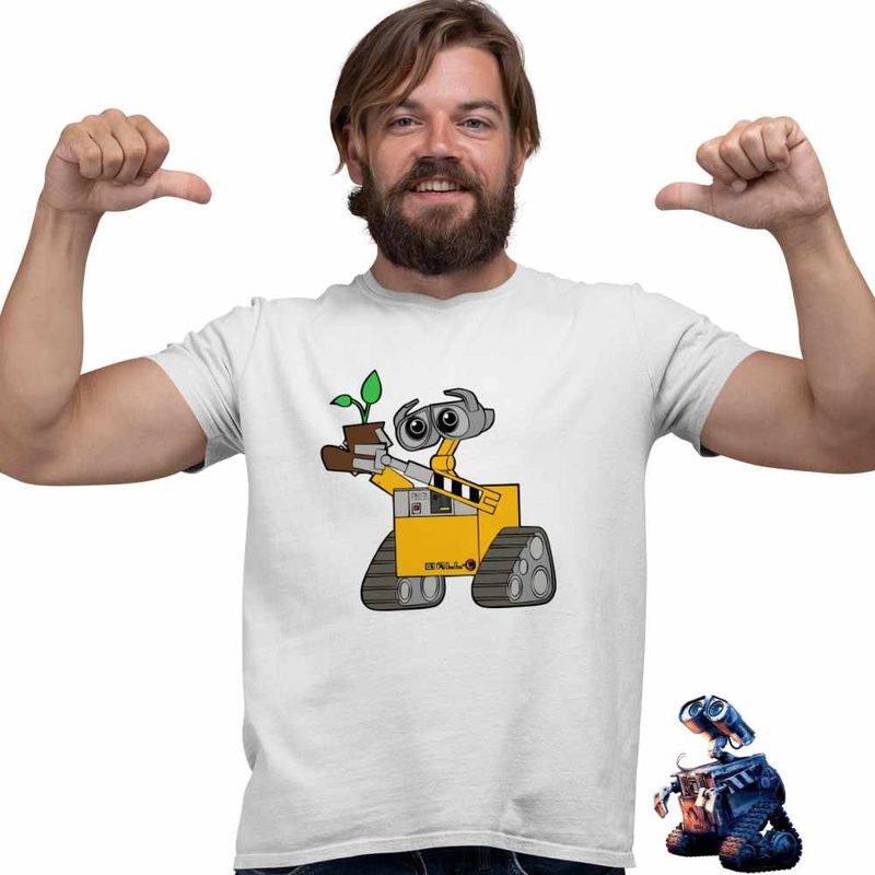Fashion, accesorii si bijuterii - Barbati - Imbracaminte - Tricouri si bluze barbati - Tricou Barbati Wall-E Planta Papuc Bocanc Cartoon Desene Animate, alb, marime S - Infinity.ro
