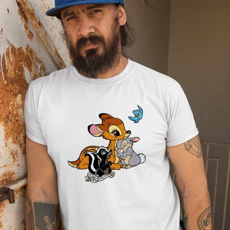 Fashion, accesorii si bijuterii - Barbati - Imbracaminte - Tricouri si bluze barbati - Tricou Barbati Bambi Thumper Flower Natura Sconcs, alb, marime L - Infinity.ro