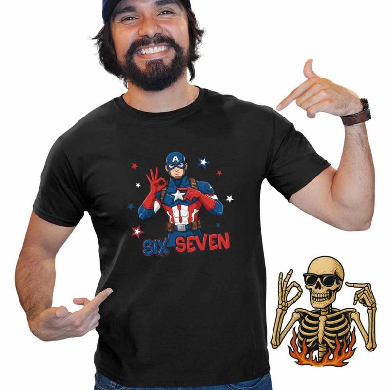 Fashion, accesorii si bijuterii - Barbati - Imbracaminte - Tricouri si bluze barbati - Tricou Barbati Six Seven Captain America 67 Marvel Superhero, negru, marime 3XL - Infinity.ro