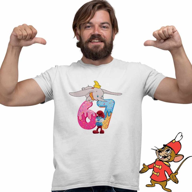 Fashion, accesorii si bijuterii - Barbati - Imbracaminte - Tricouri si bluze barbati - Tricou Barbati Dumbo Six Seven Papa Strumf 67 Sase Sapte, alb, marime M - Infinity.ro