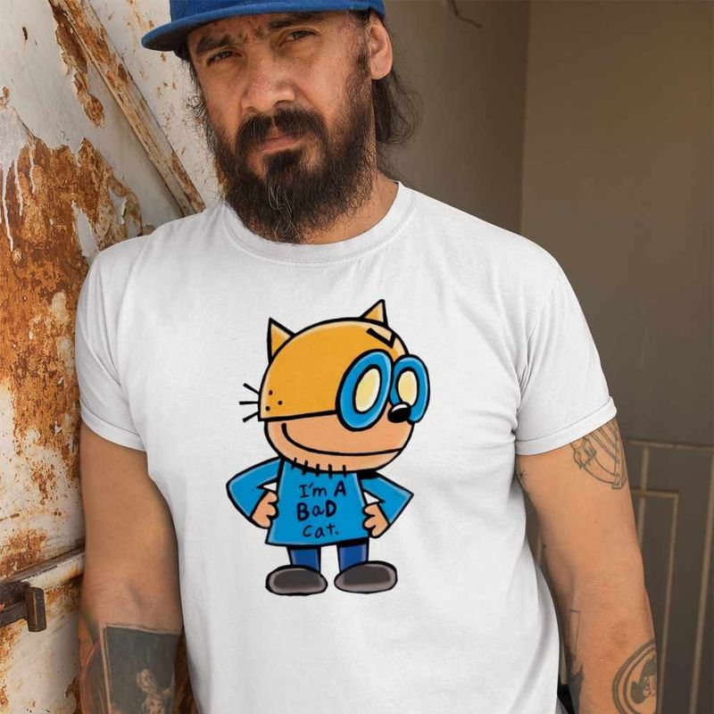 Fashion, accesorii si bijuterii - Barbati - Imbracaminte - Tricouri si bluze barbati - Tricou Barbati Dog Man Bad Cat Capitan Chilot Dogman, alb, marime L - Infinity.ro