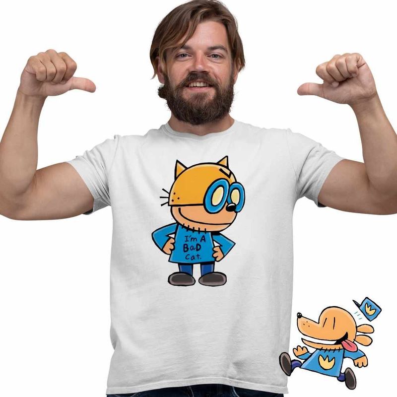 Fashion, accesorii si bijuterii - Barbati - Imbracaminte - Tricouri si bluze barbati - Tricou Barbati Dog Man Bad Cat Capitan Chilot Dogman, alb, marime L - Infinity.ro