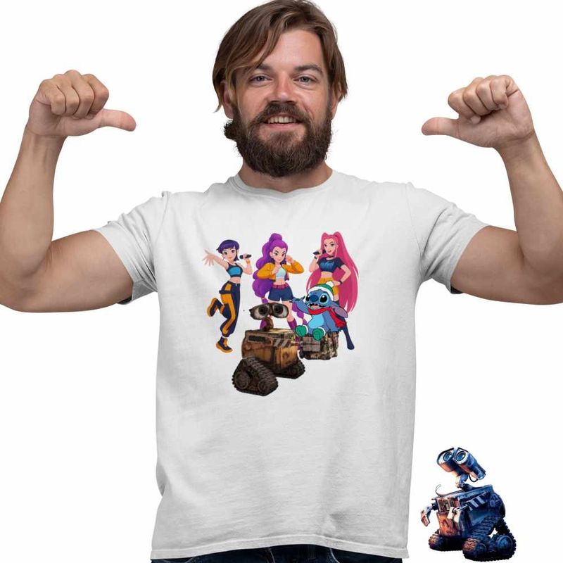 Fashion, accesorii si bijuterii - Barbati - Imbracaminte - Tricouri si bluze barbati - Tricou Barbati Wall-E Huntrix Stitch K-Pop Demon Hunters, alb, marime L - Infinity.ro
