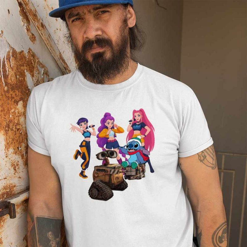Fashion, accesorii si bijuterii - Barbati - Imbracaminte - Tricouri si bluze barbati - Tricou Barbati Wall-E Huntrix Stitch K-Pop Demon Hunters, alb, marime L - Infinity.ro
