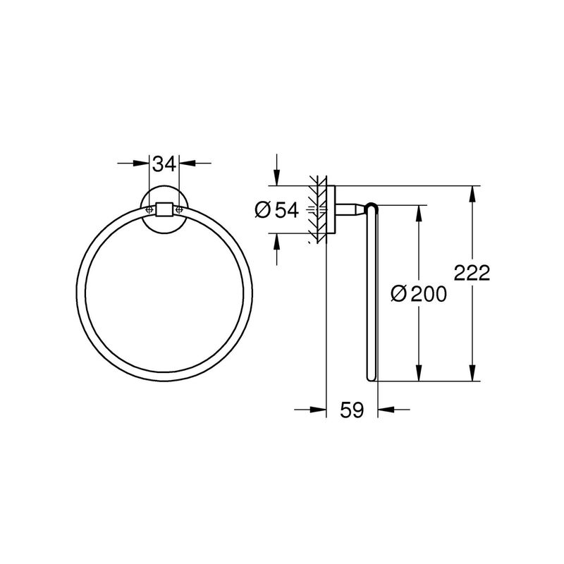 Casa si Gradina - Sanitare - Suporturi si accesorii baie - Suporturi baie - Inel prosop Grohe 41167000, 200 mm, 1 rafturi, 2 orificii instalare, pivotanta, pe perete, metal, Crom - Infinity.ro