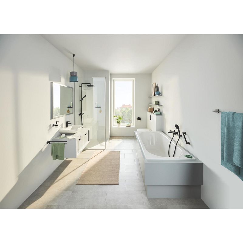 Casa si Gradina - Sanitare - Suporturi si accesorii baie - Suporturi baie - Bara sustinere Grohe 410942430, 354 mm, 81 mm, 2 orificii instalare, pe perete, metal, elemente fixare ascunse, Negru - Infinity.ro