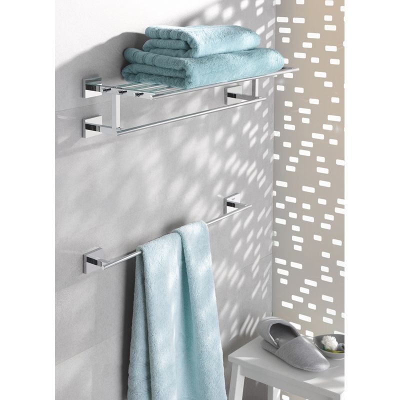 Casa si Gradina - Sanitare - Suporturi si accesorii baie - Suporturi baie - Bara prosop Grohe 40987000, 410 mm, 60 mm, 2 orificii instalare, 1 rafturi, pe perete, metal, posibiltiate lipire, Crom - Infinity.ro