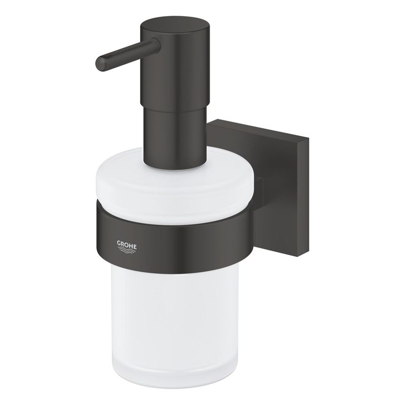 Casa si Gradina - Sanitare - Suporturi si accesorii baie - Dispensere - Dozator sapun Grohe 410982430, 144 mm, 126 mm, 2 orificii instalare, 160 volum ml, pe perete, sticla, metal, Negru - Infinity.ro