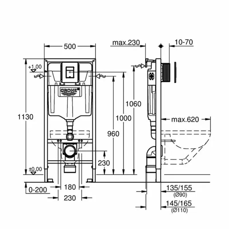 Casa si Gradina - Sanitare - Obiecte sanitare - Accesorii vase de toaleta - Pachet 3in1 rezervor WC Rapid SL Grohe 38811KF0, incastrat, rezervor, clapeta actionare negru mat, elemente fixare, otel - Infinity.ro